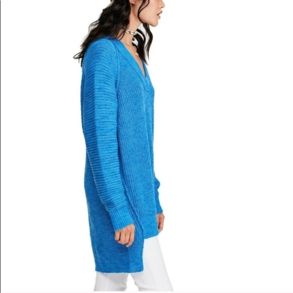 Free People Sunday V-Neck Sweater Cerulean Blue OB910486 - Picture 3 of 11